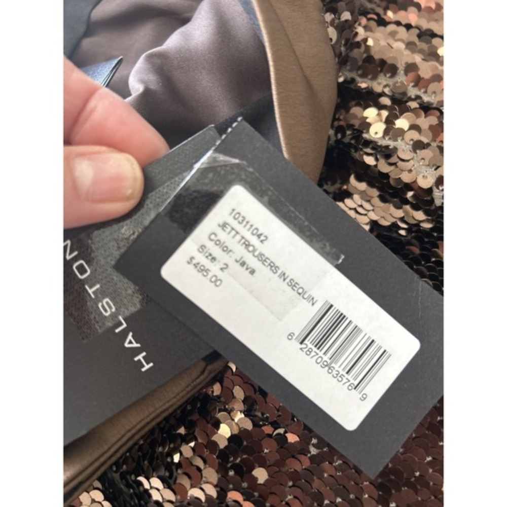 HALSTON Jett Trousers Sequin Java Brown Size 2 New with Tags High Rise Luxury - Picture 7 of 11